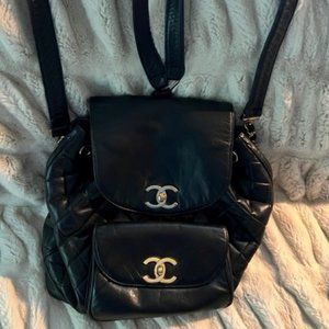 Chanel Lambskin Quilted Large Duma Drawstring Backpack - Black